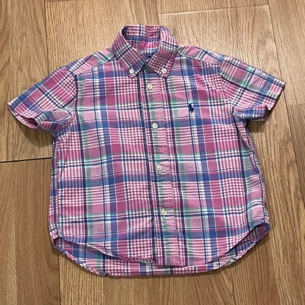 Polo Ralph Lauren Boys 2/2T Short Sleeve Button Down Shirt Plaid Pink